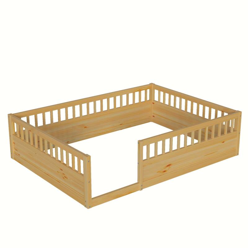 Pine Floor Bed Frame with Fence