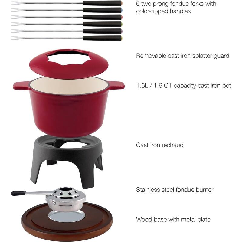 Swissmar Sierra 11-Piece Cast Iron Fondue Set, Cherry Red
