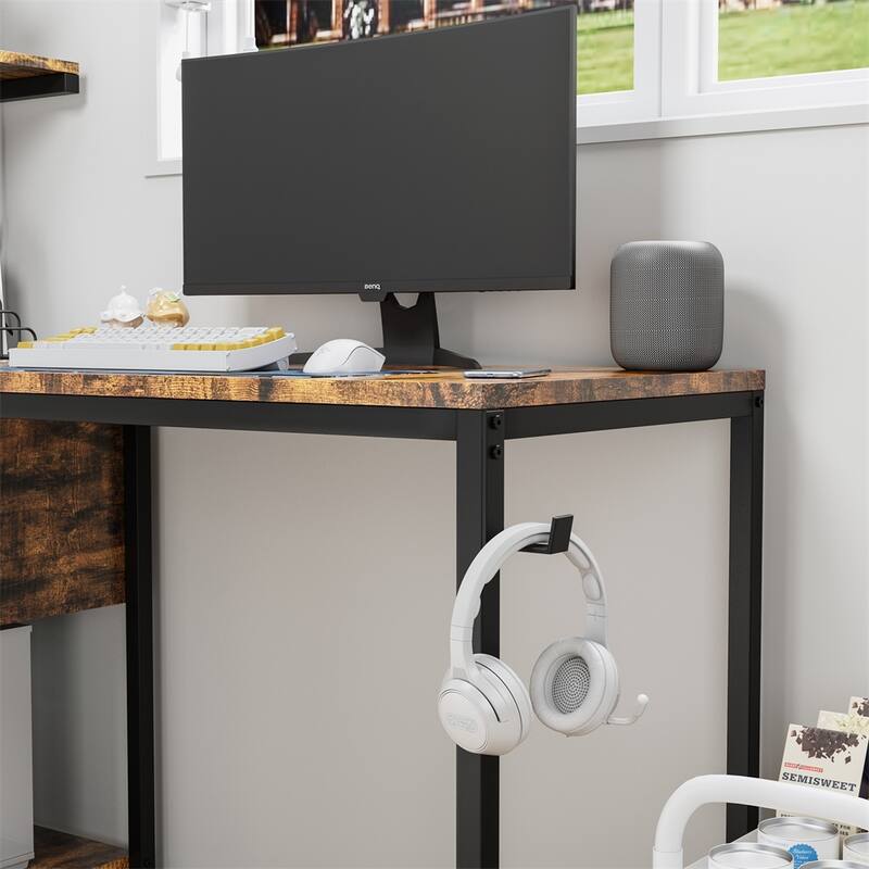 Computer Desk With Power Outlet And Reversible Storage Shelves, Study Writing Table With 2 Sockets And 2 USB Ports