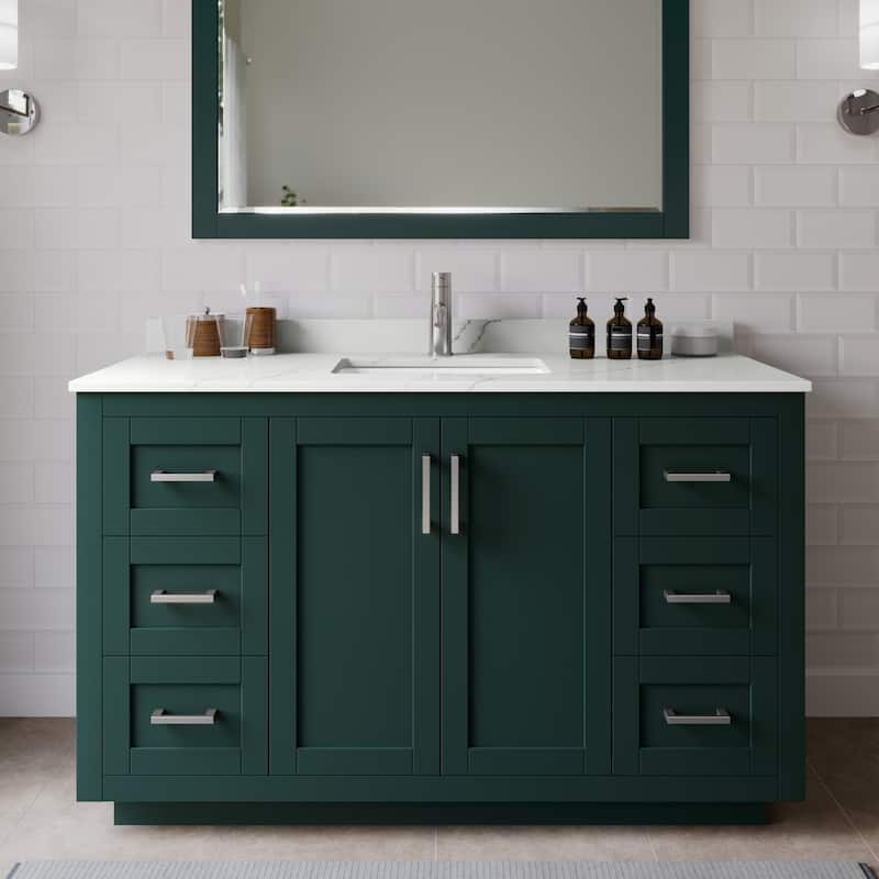 Wyndham Collection WCF292954S-QTZ-UNSMXX Miranda 54" Free Standing - Green / Giotto Quartz Top / Brushed Nickel