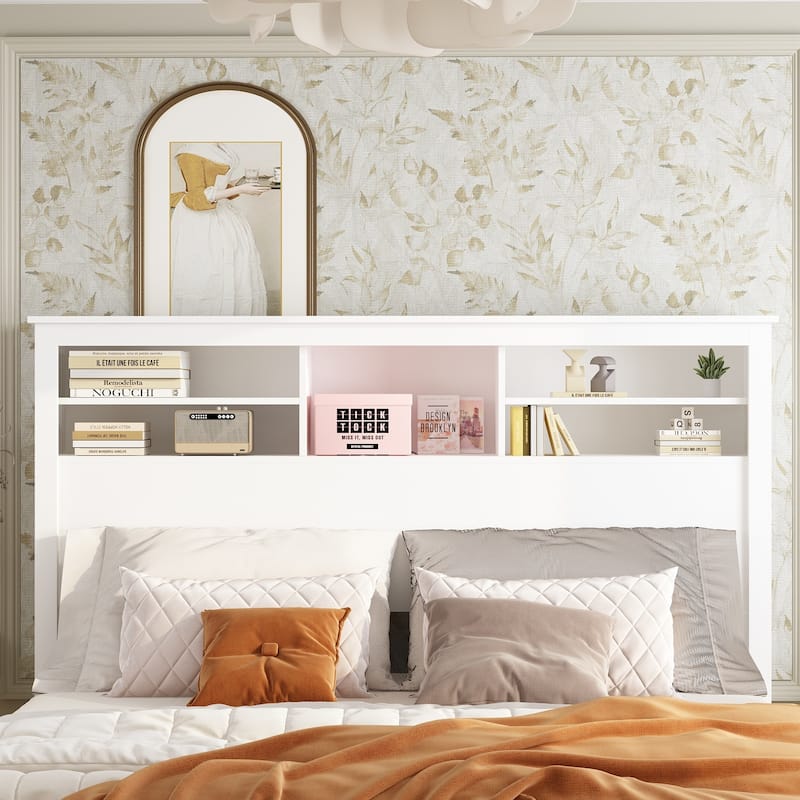 65"W x 43"H Bookcase Headboard With Light