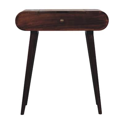 Artisan Furniture Solid Wood Mini California Walnut Dressing Table with Foldable Mirror, Dark brown,1 Drawer