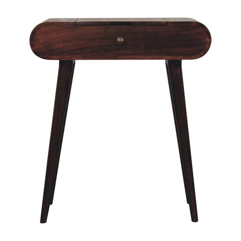 Artisan Furniture Solid Wood Mini California Walnut Dressing Table with Foldable Mirror, Dark brown,1 Drawer
