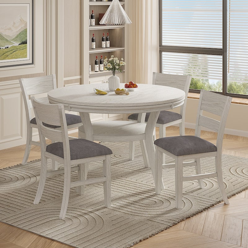Javlergo Round Dining Table and Chairs Set for 4-8,Modern Kitchen Round Dining Table Set with Removable Leaves Space Saving