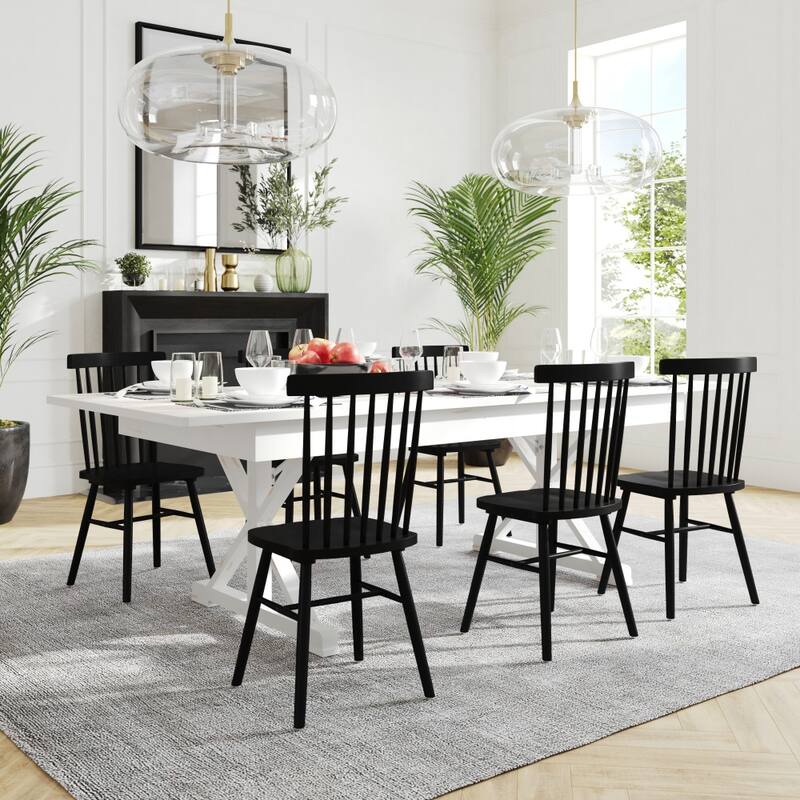 Solid Pine Farm Dining Table with X-Style Legs - 8' x 40" - Antique Rustic White