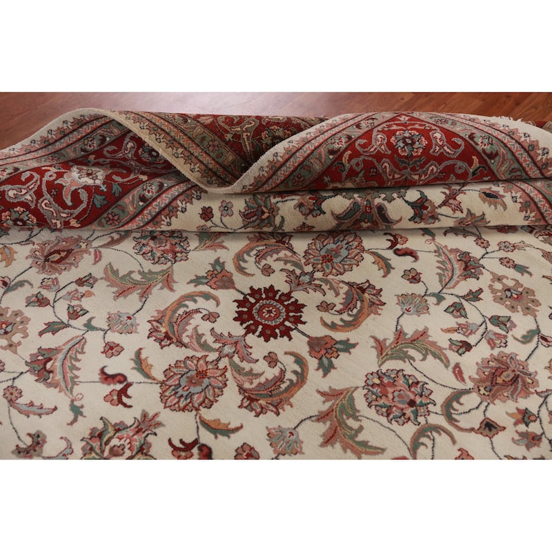 Ivory Floral Kashan Oriental Area Rug Hand-Knotted Wool Carpet - 7'10"x 10'1"