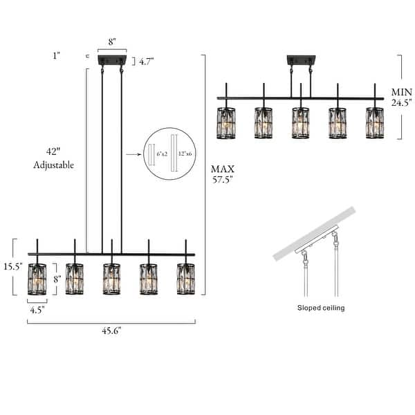 dimension image slide 1 of 2, Aulia Modern 5-Light Crystal Chandelier Linear Black Kitchen Island Lights - L 45.6" x D 4.5" x H 15.5"