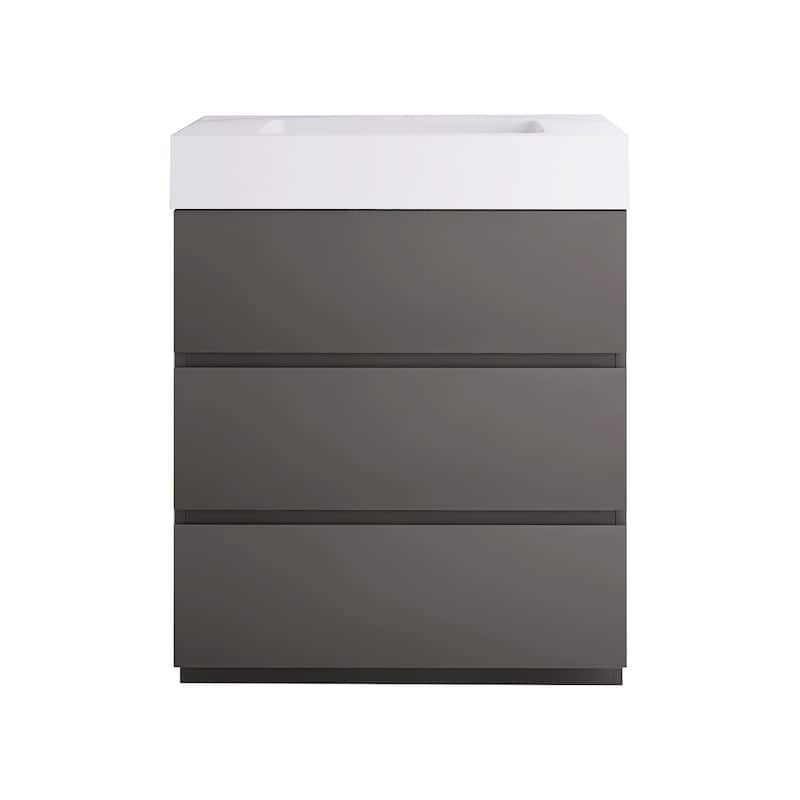Wood Freestanding Bathroom Vanity Set with White Integrated Resin Sink