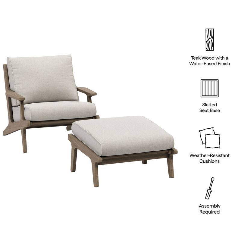 Saratoga Outdoor Patio Teak Wood Chair and Ottoman Set