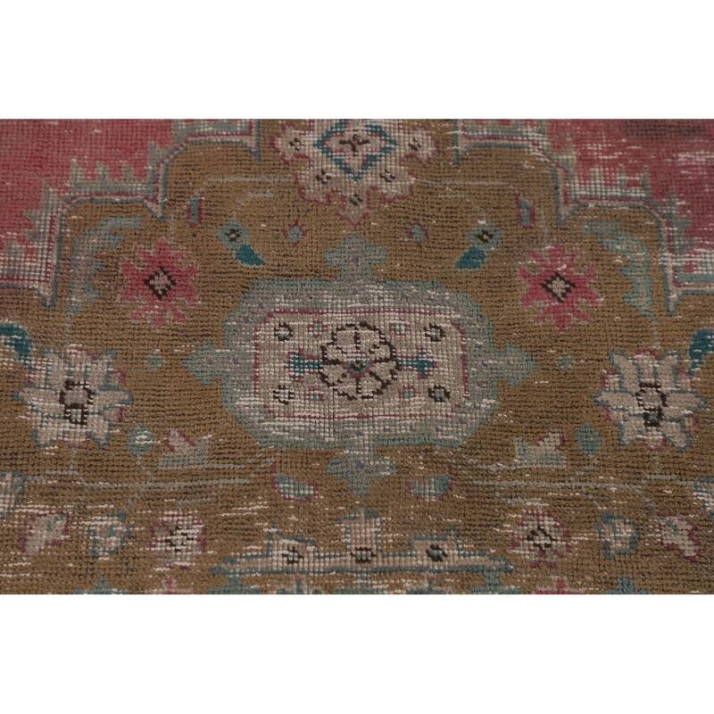 Pink Distressed Tabriz Persian Antique Rug Hand-Knotted Wool Carpet - 9'6" x 12'8"