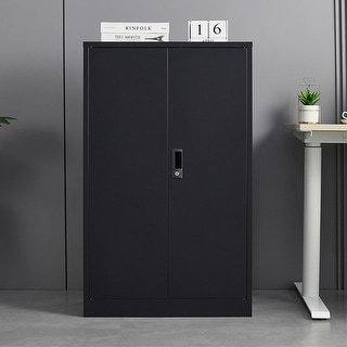 Metal Storage Cabinet with Adjustable Shelf & Locking Door, Black - On ...