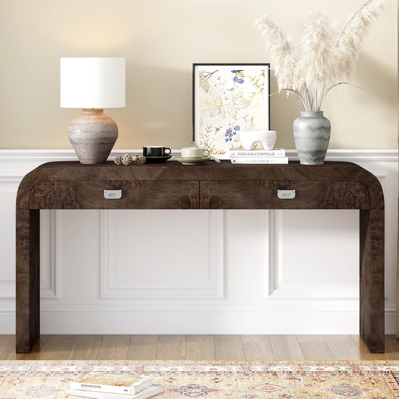 Round Corner Design Console Table Entryway Hallway Table Living Room Accent Table - Dark Brown