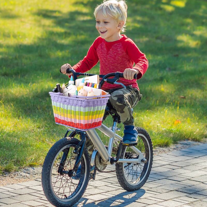 Small Front Bike Basket, Picnic Wicker Basket with Handle - 9.75"D x 7"W x 6"H