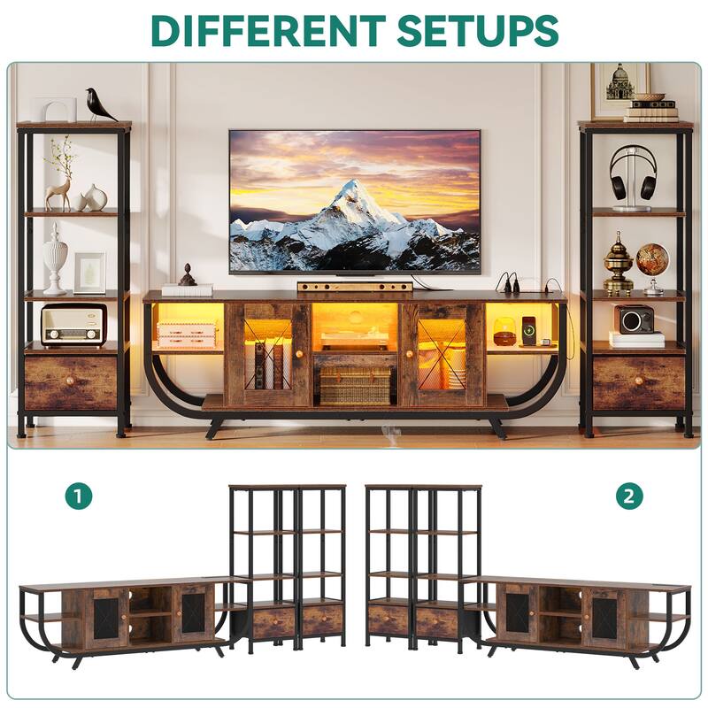 Moasis 3-Piece Wall Unit Entertainment Center Set with Bookshelf and 2 Drawers