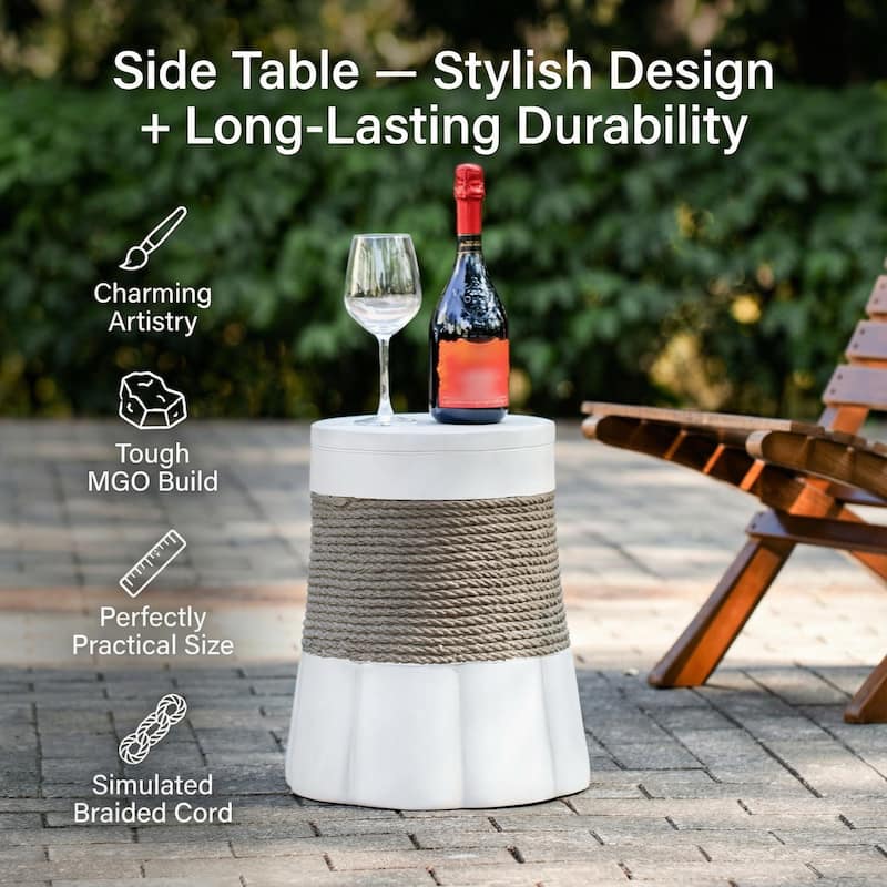 Christopher Knight Home - 14" Retro Woven Rope MGO Side Table with Fan Pedestal Base - Brown,Gray