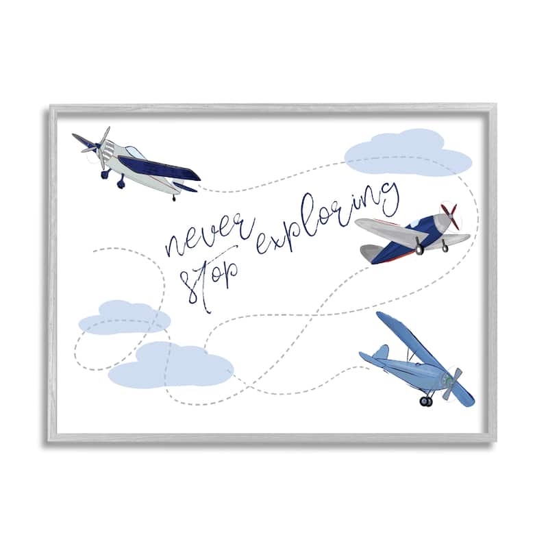 Stupell Never Stop Exploring Airplanes Framed Wall Art - 24 x 30 - Grey