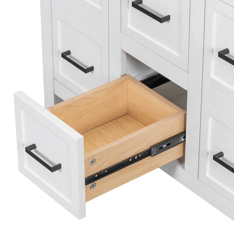 Bathroom Vanity Freestanding Cabinet with Resin Integrated Sink, 4 Drawers, 2 Cabinets, Solid Wood Frame and Adjustable Shelves