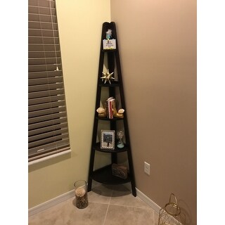 5-Shelf Corner Ladder Espresso Bookcase