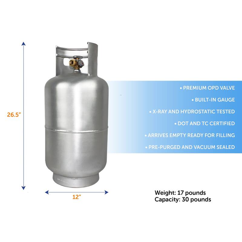 Flame King 30LB Aluminum Propane Tank Cylinder with Gauge & OPD Valve