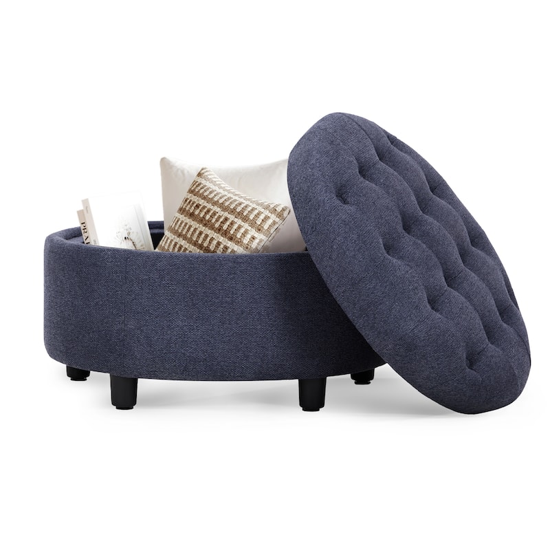 RENEWLINE Fabric Storage Ottoman with Tray Lid - Footrest & Hidden Storage for Living Room​
