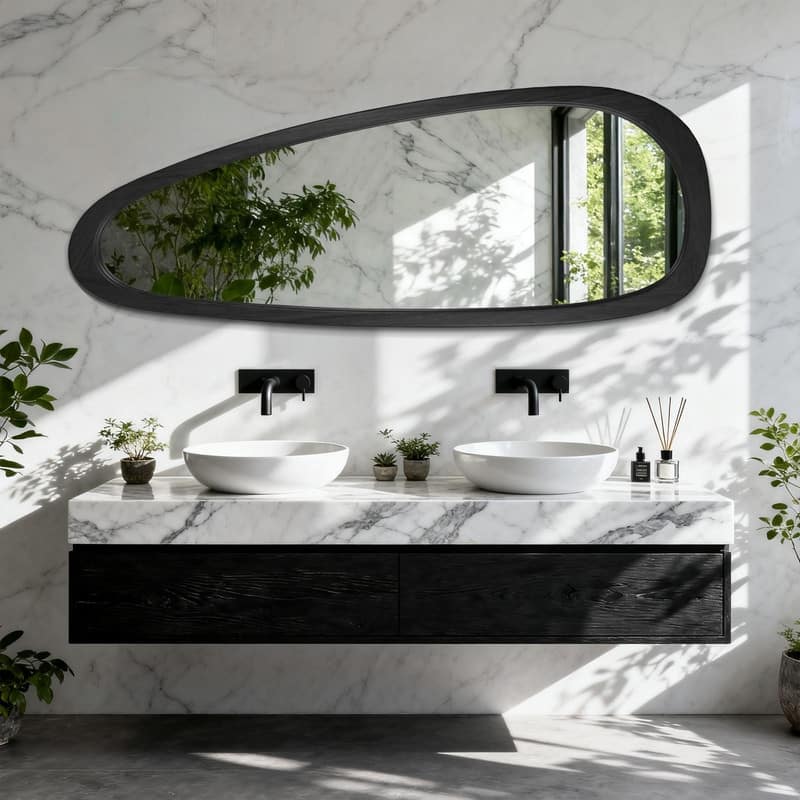 Irregular Mirror Asymmetrical Wood Wall Mirror