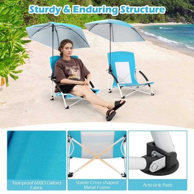 Metal Oxford Fabric Beach Chair with Umbrella and Carry Bag