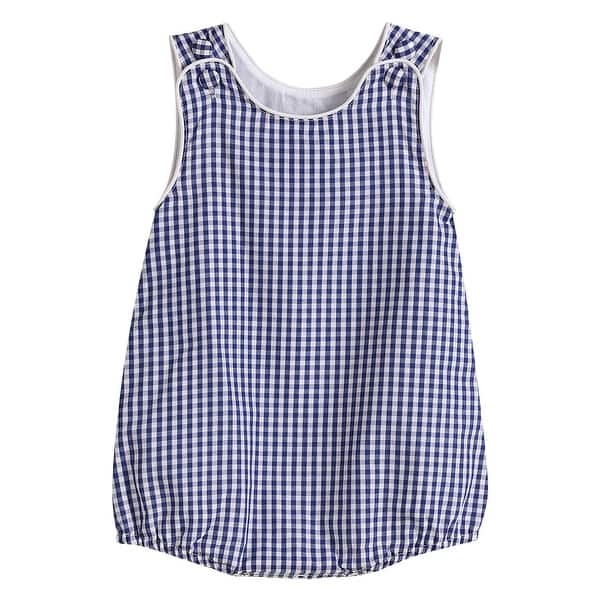 slide 2 of 4, Classic Dark Blue Gingham Bubble Romper