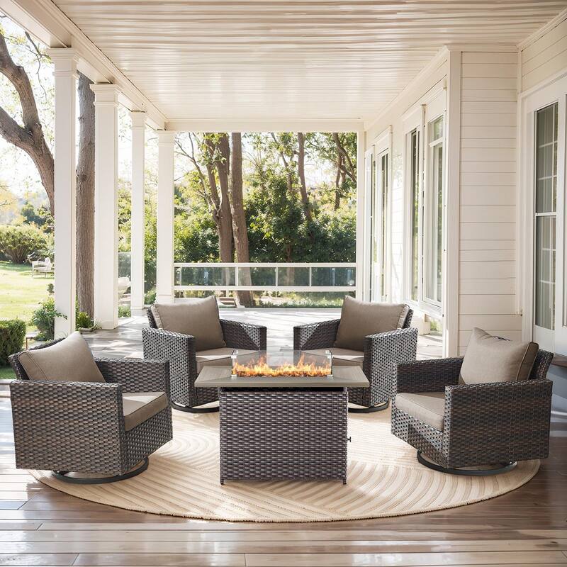4 Swivel Chair with Fire Pit Table Brwon-Grey - Brown - Brown - Grey