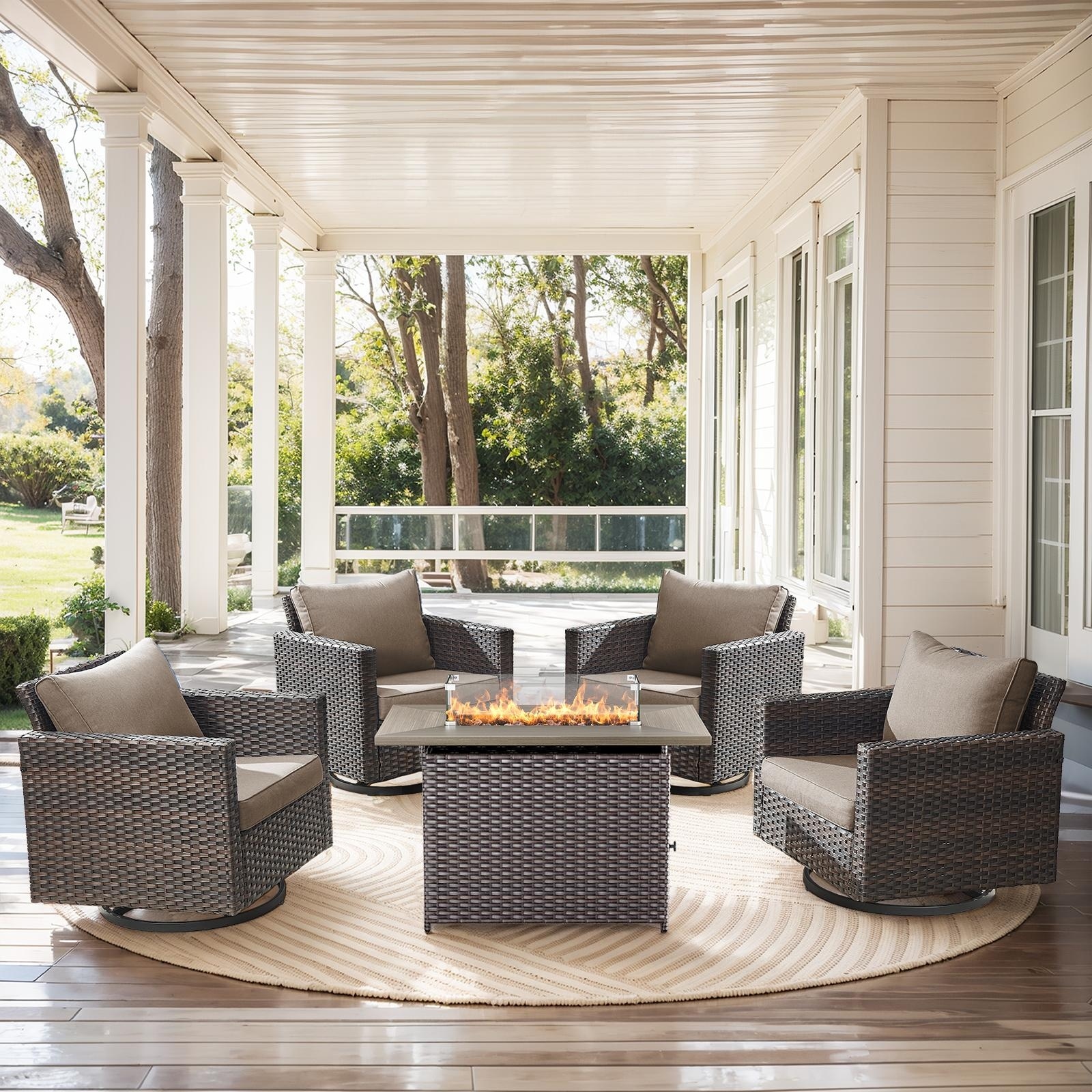 4 Swivel Chair with Fire Pit Table Brwon-Grey - Brown
