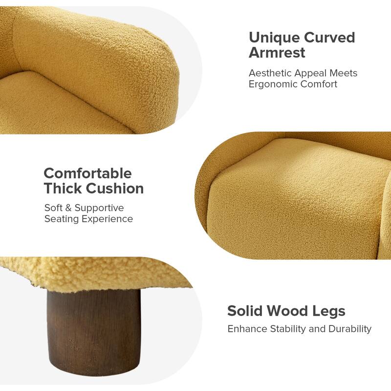 Wayne 35" Wide Boucle Upholstered Teddy Accent Chair with Solid Wood Legs Set of 2 by HULALA HOME