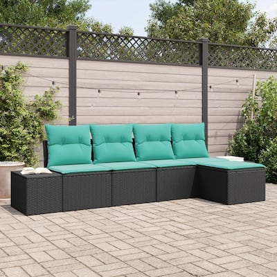 vidaXL 6 Garden Sofa Set with Cushions Black Poly Rattan - 115.7 x 46.1 x 27.2