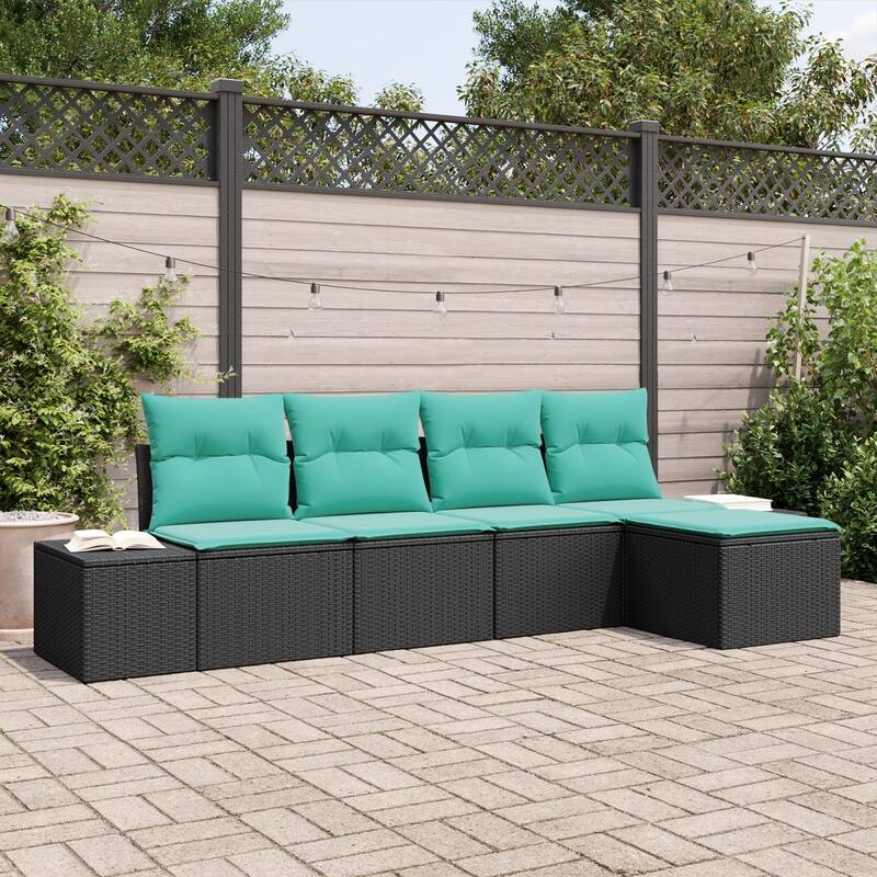 vidaXL 6 Piece Garden Sofa Set With Cushions Black Poly Rattan - 116 x 46 x 33 in