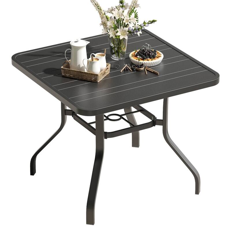 35" Metal Patio Square Dining Table with 1.57" Umbrella Hole