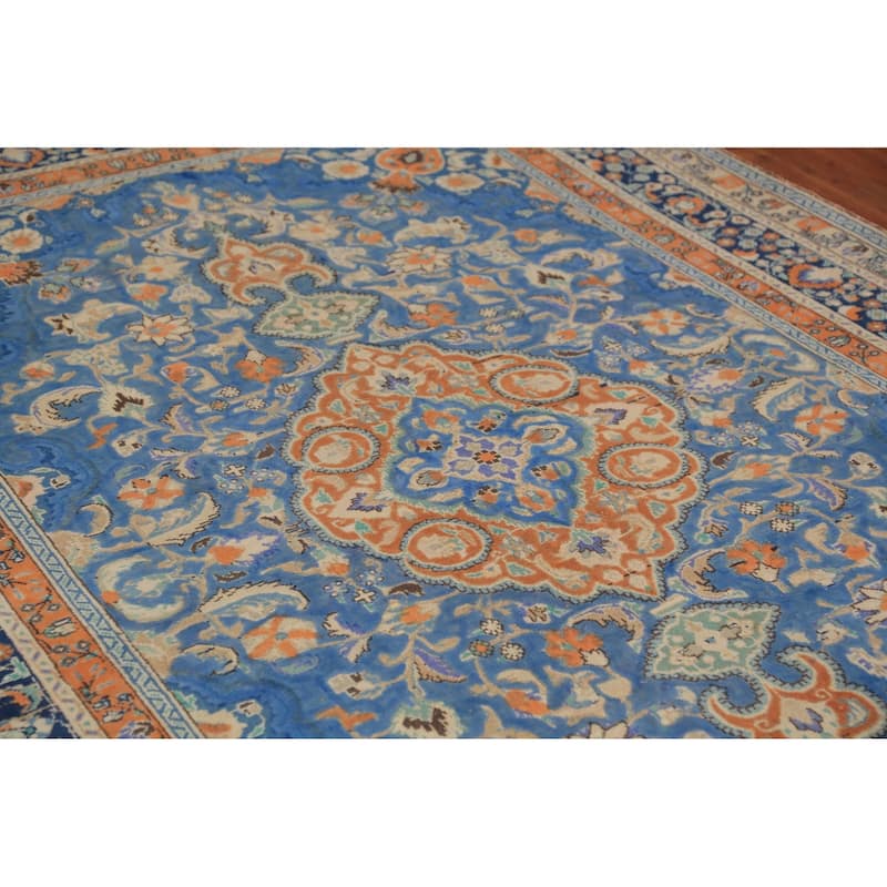 Blue & Orange Tabriz Persian Area Rug Handmade Wool Carpet - 6'8"x 9'3"