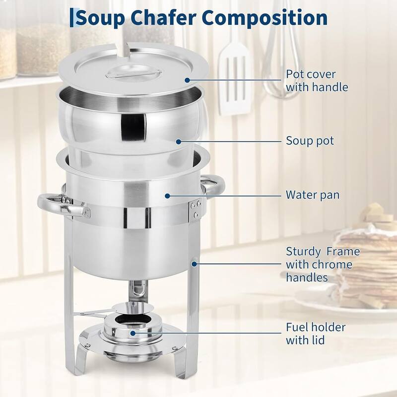 11QT Commercial Soup Warmer Set, Soup Chafer with Pots for Buffets, Events
