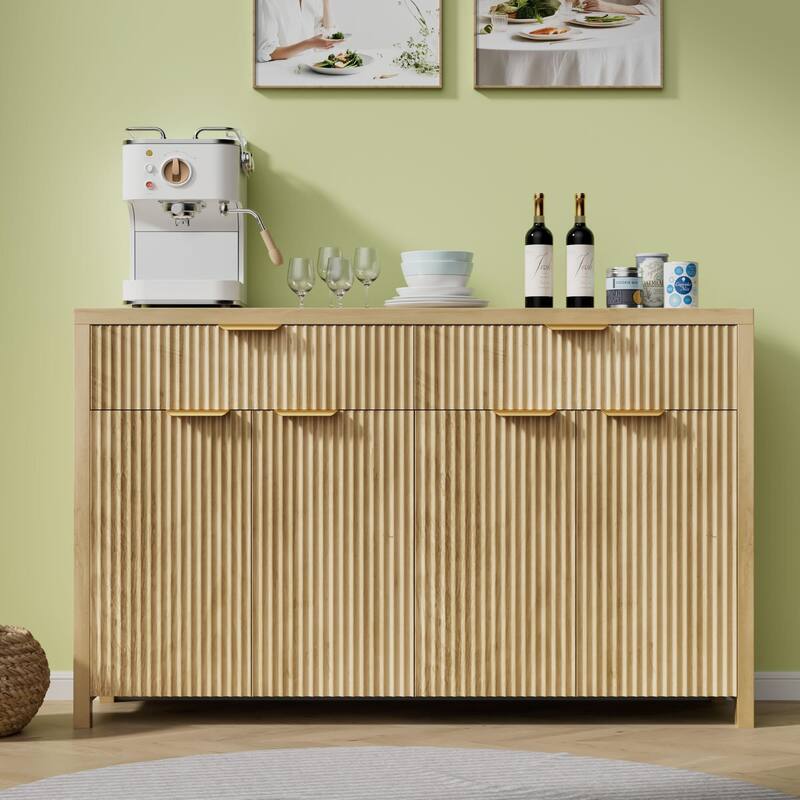 55"Fluted Sideboard Buffet Cabinet with Storage Drawers and Adjustable Shelves