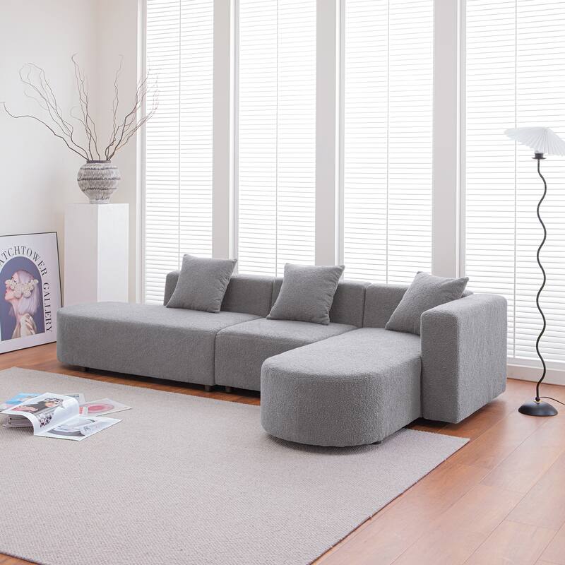 110.2 Inch Modern Sectional Sofa Couch,L Shape Boucle Sofa Couch with 3 Pillows,Modern Minimalist Style Couch