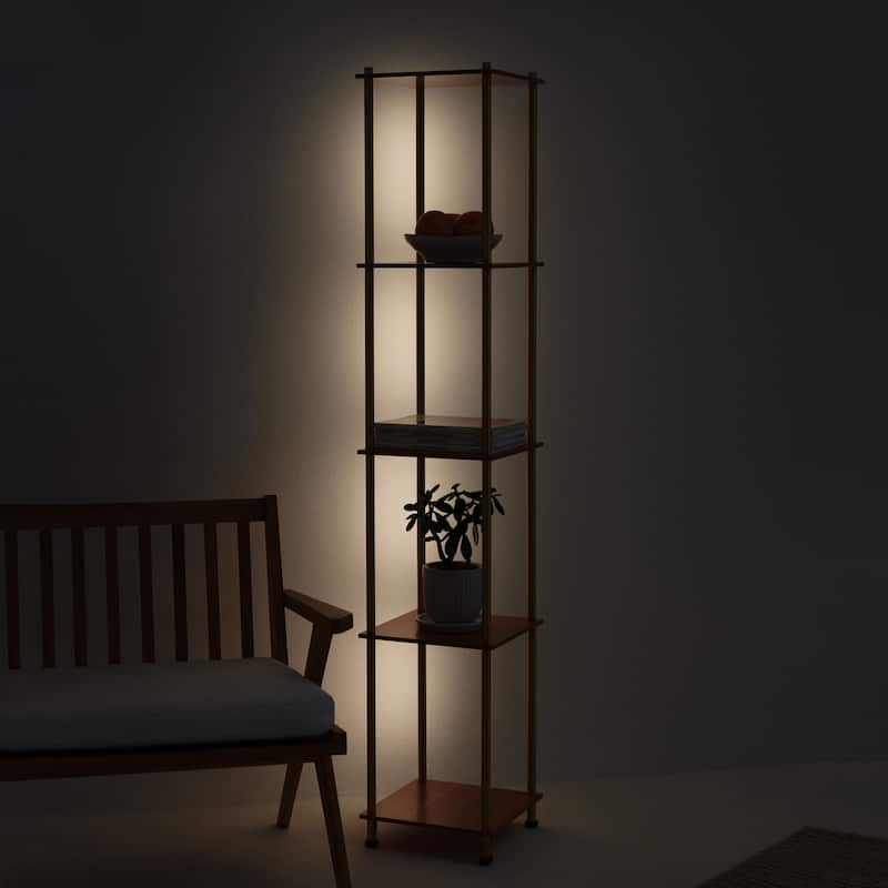 Brightech Aria 63 in. Antique Brass Mid-Century Modern 4-Light 3-Way Dimming LED Floor Lamp with Built-In Wireless Charging Pad