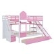 preview thumbnail 9 of 38, Full-Over-Full Castle Style Bunk Bed with 2 Drawers 3 Shelves and Slide