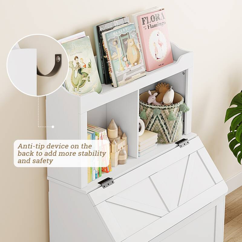 Kids Bookshelf, Toy Storage Organizer with Flip-Top Lid and Cubby