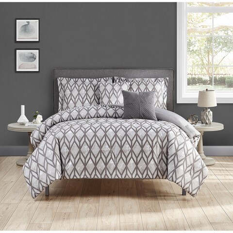 DESIGN STUDIO Tricia Marble Geo Microfiber Gray 5-Piece Comforter Bedding Set