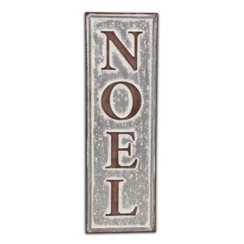 HomeRoots 19" X 6" Gray and Brown Christmas Handcrafted Noel Metal Wall Decor