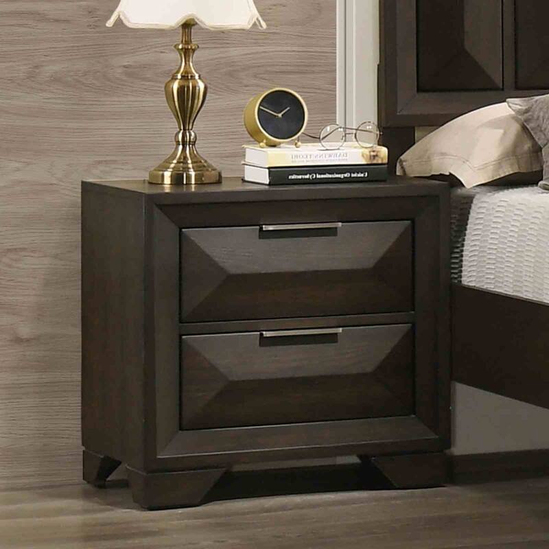 Transitional Nightstand - Espresso Finish with Metal Handles & Bracket Legs