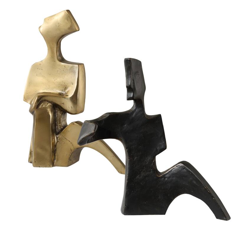 Affectionate Couple Tabletop Sculptures - 8.25" - Bronze and Gold - Set of 2