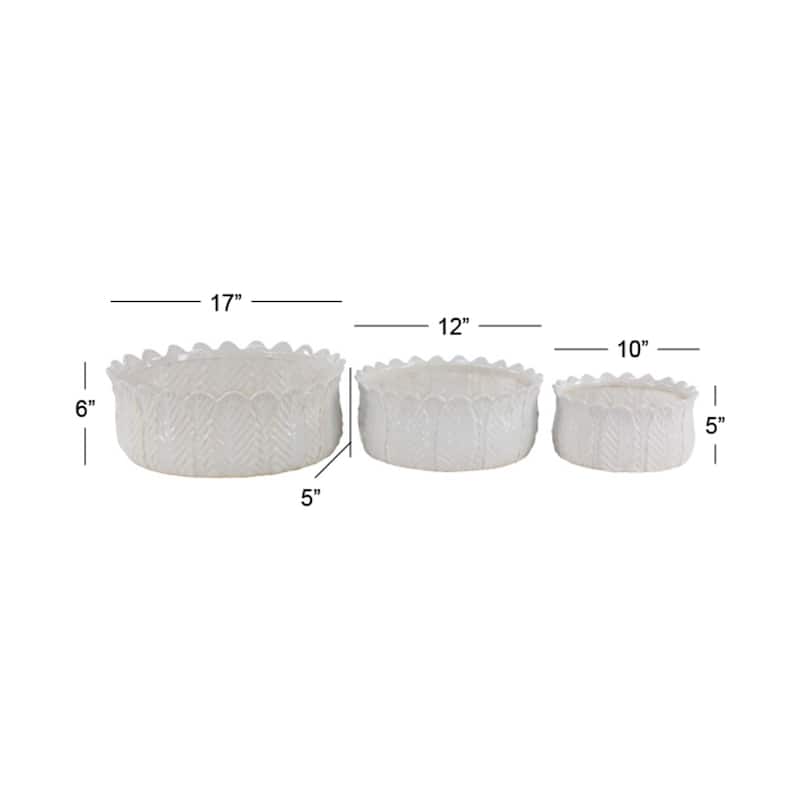 White Ceramic Traditional Planter (Set of 3) - 17 x 16 x 6Round