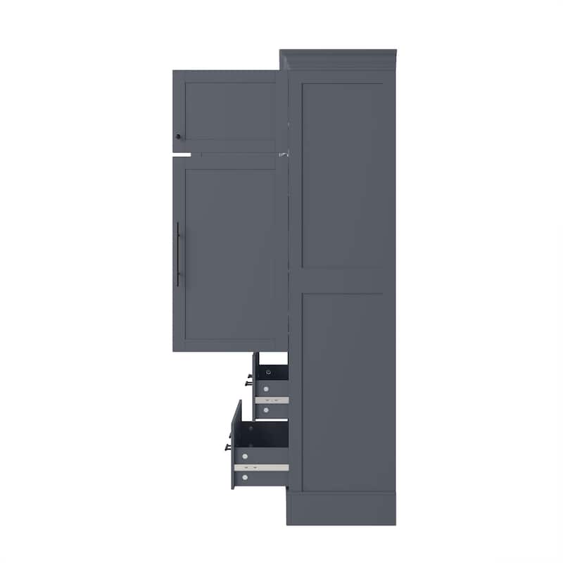 Farmhouse Kitchen Pantry, 40"W - 4-Door Freestanding Cabinet with Pull-Out Trays, Drawers & Pan Storag