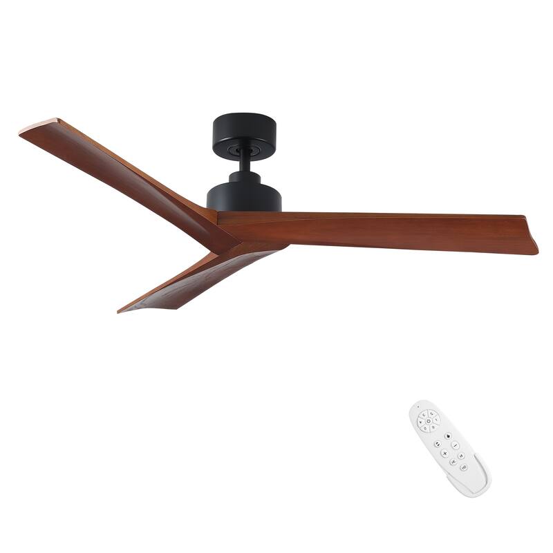 52Inch Ceiling Fan without Light, 6 Wind Speeds with Remote Control for Living Room and Patio - Black Antique Brown Plywood Blades  - 52 Inch #G