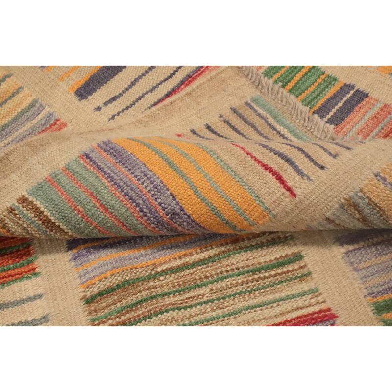 Hand Woven Oriental 100% Wool Carpet Southwestern Geometric Multi-Colored Kilim Runner Rug - 6' 2'' X 2' 1''