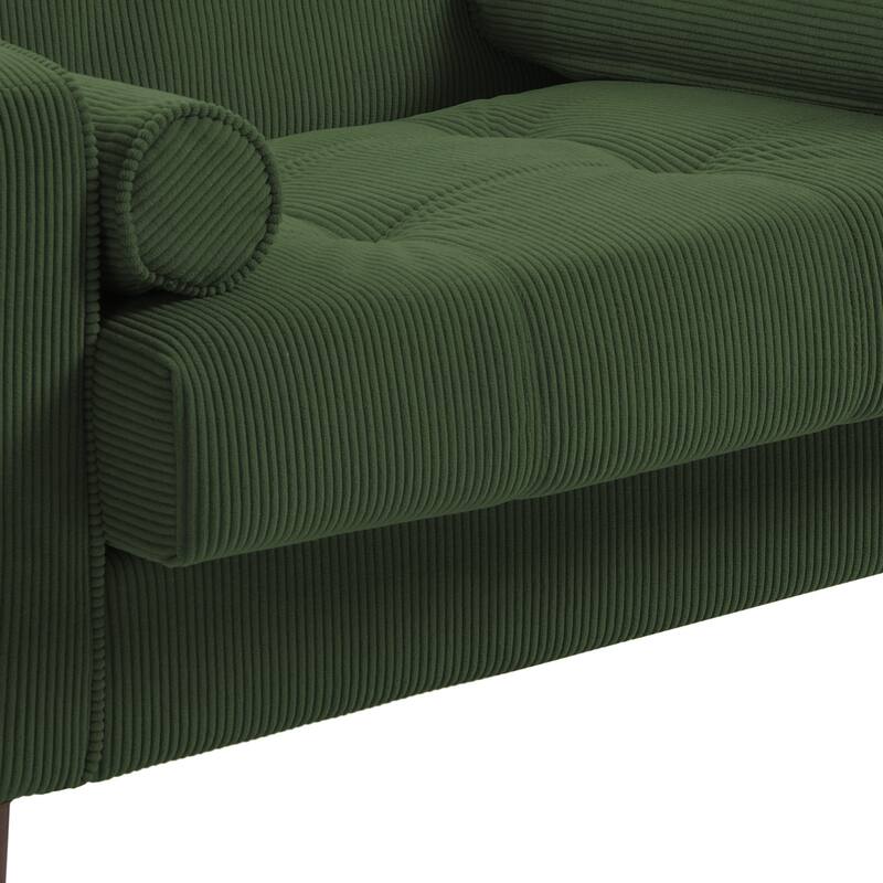 Modern Upholstered Corduroy Wide Armchair with Bolster Pillows