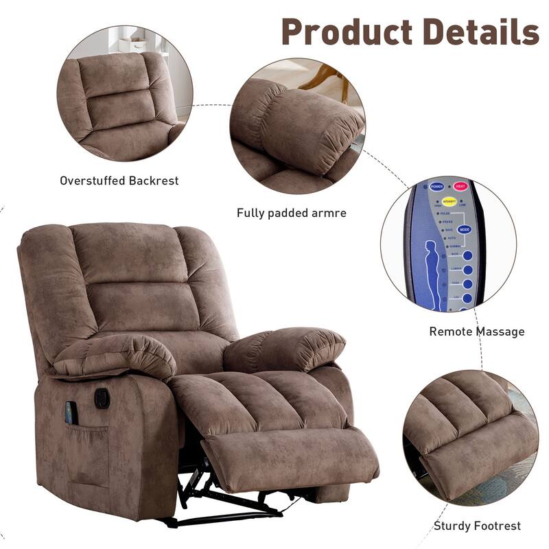 Massage and Manual Recliner Chair with Convenient pocket